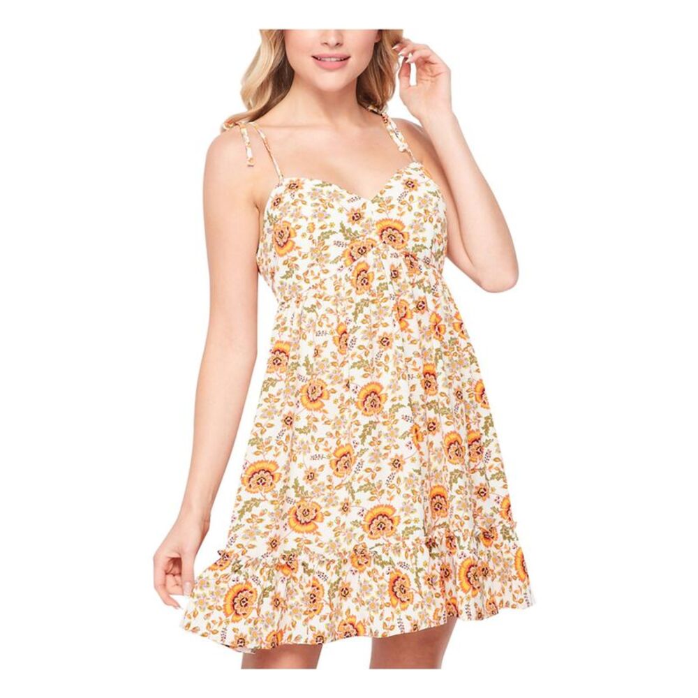 TEEZE ME Womens Fit + Flare Short Dress Ivory Tie Spaghetti Strap Juniors 11\12 - Picture 1 of 4